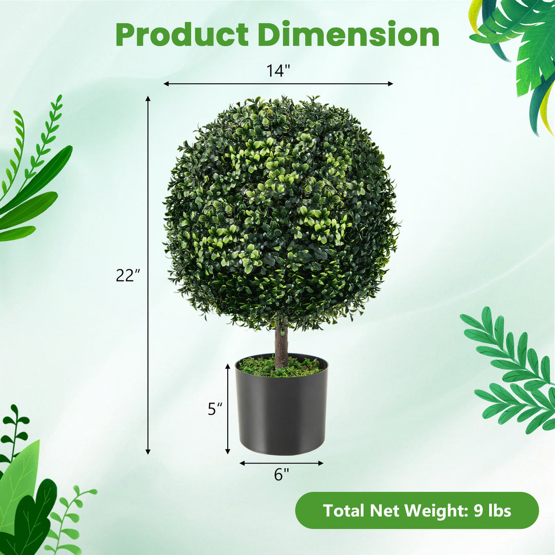 2PC 22 Artificial Boxwood Topiary Ball Tree Office Garden Patio Desk Decoration Image 9