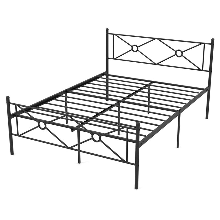 Full/Queen Size Metal Platform Bed Frame w/ Headboard Mattress Foundation Black Image 1