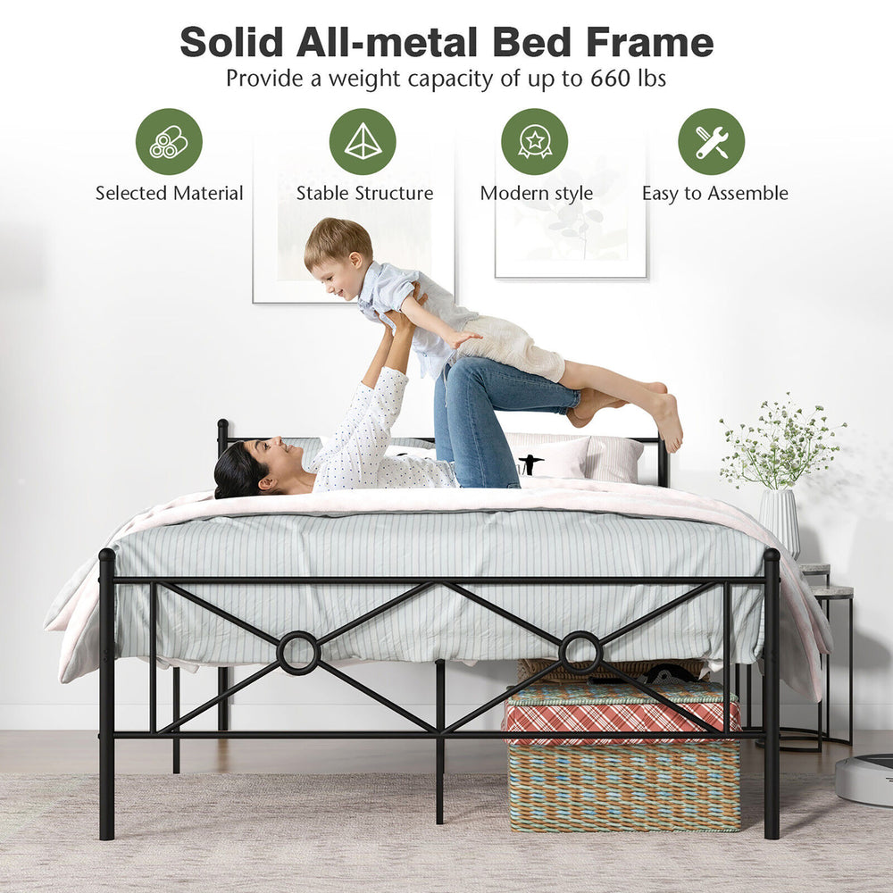 Full/Queen Size Metal Platform Bed Frame w/ Headboard Mattress Foundation Black Image 2