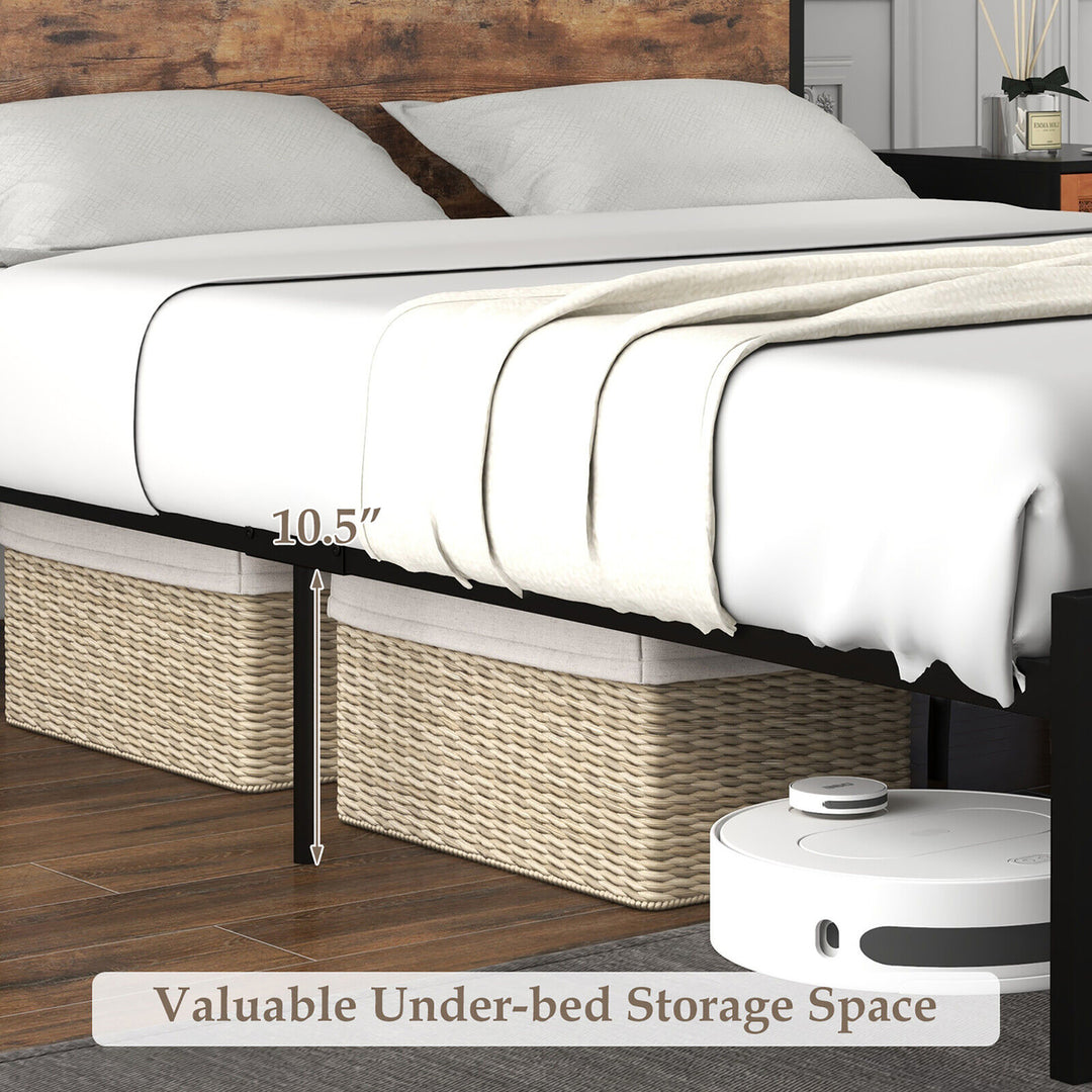 Full Size Industrial Platform Bed Frame with Charging Station Storage Headboard Image 7