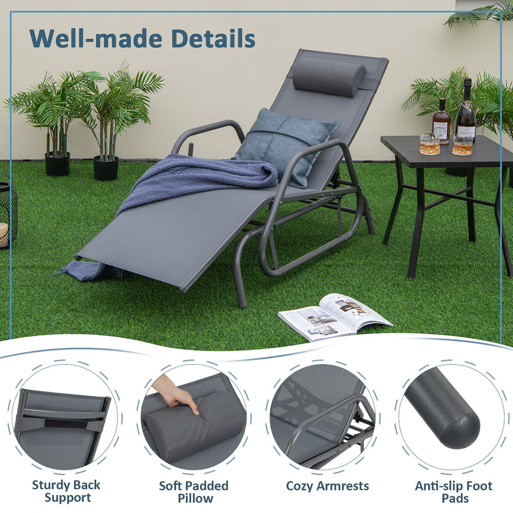 Patio Chaise Lounge Glider Recliner Chair Adjustable Sturdy Metal Frame Outdoor Image 2