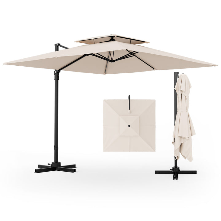 Patio 9.5FT Square Cantilever Offset Umbrella Double Vented 360 Heavy Duty Image 2