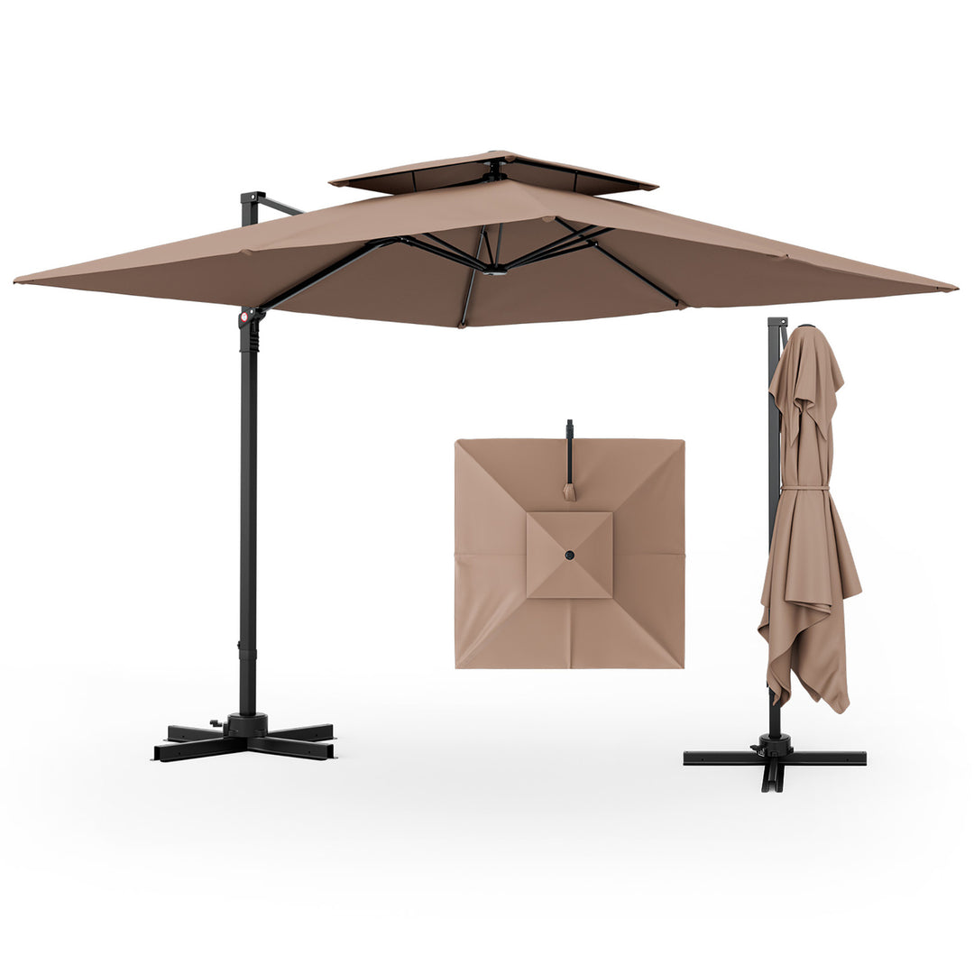 Patio 9.5FT Square Cantilever Offset Umbrella Double Vented 360 Heavy Duty Image 3