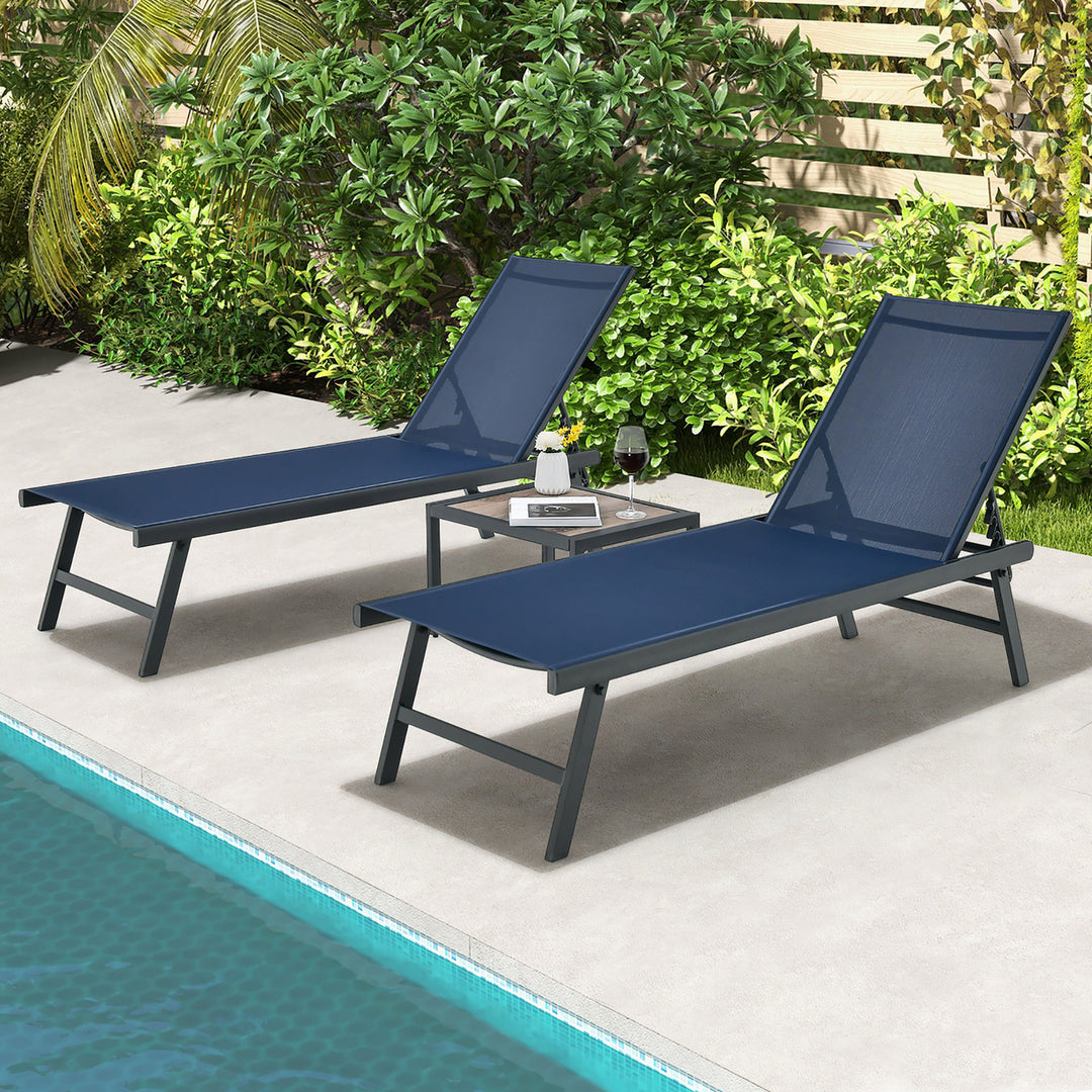 3pcs Patio Chaise Lounge Set Aluminum Recliner Chair Table Outdoor Adjust Image 5