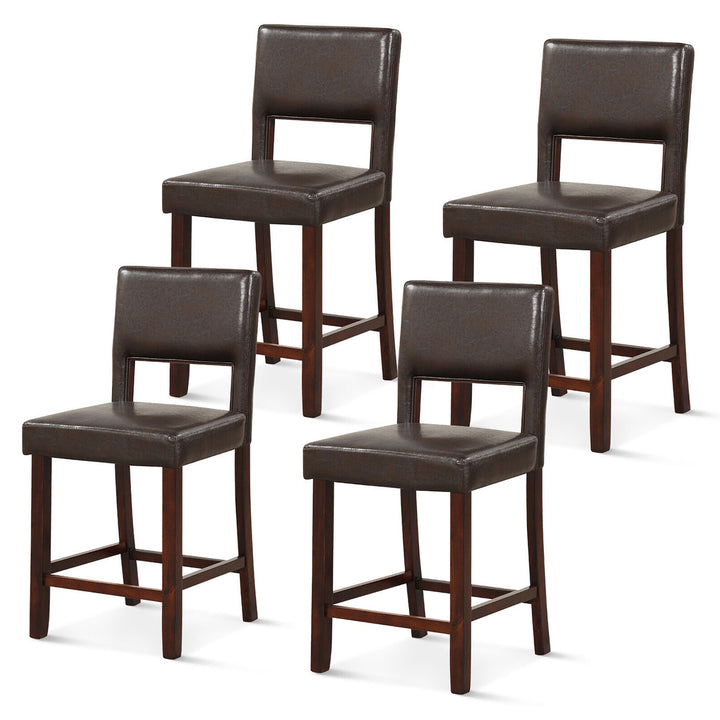 4-Piece Linen Fabric/PVC Leather Counter Height Bar Stool Set w/ Back and Rubber Wood Legs Image 1