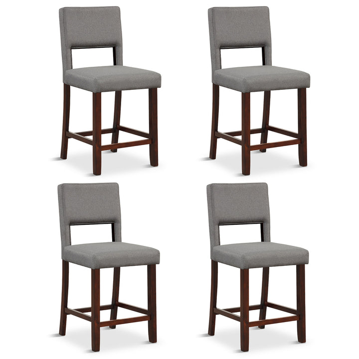 4-Piece Linen Fabric/PVC Leather Counter Height Bar Stool Set w/ Back and Rubber Wood Legs Image 2