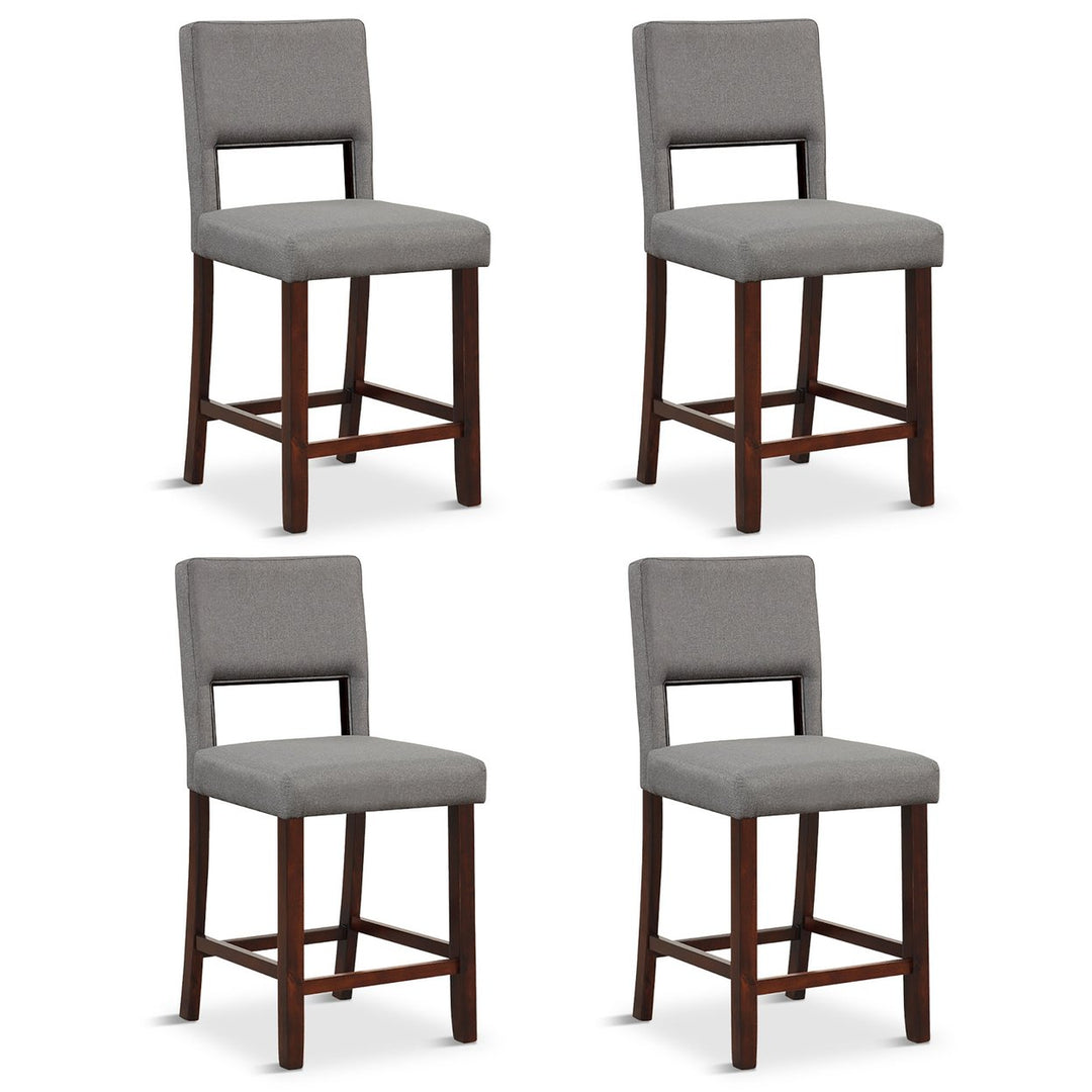 4-Piece Linen Fabric/PVC Leather Counter Height Bar Stool Set w/ Back and Rubber Wood Legs Image 1