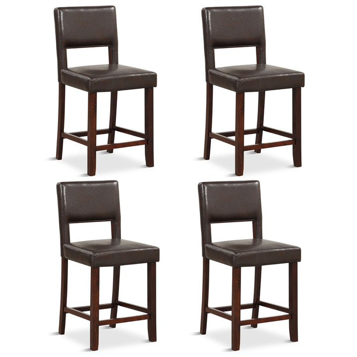 4-Piece Linen Fabric/PVC Leather Counter Height Bar Stool Set w/ Back and Rubber Wood Legs Image 1