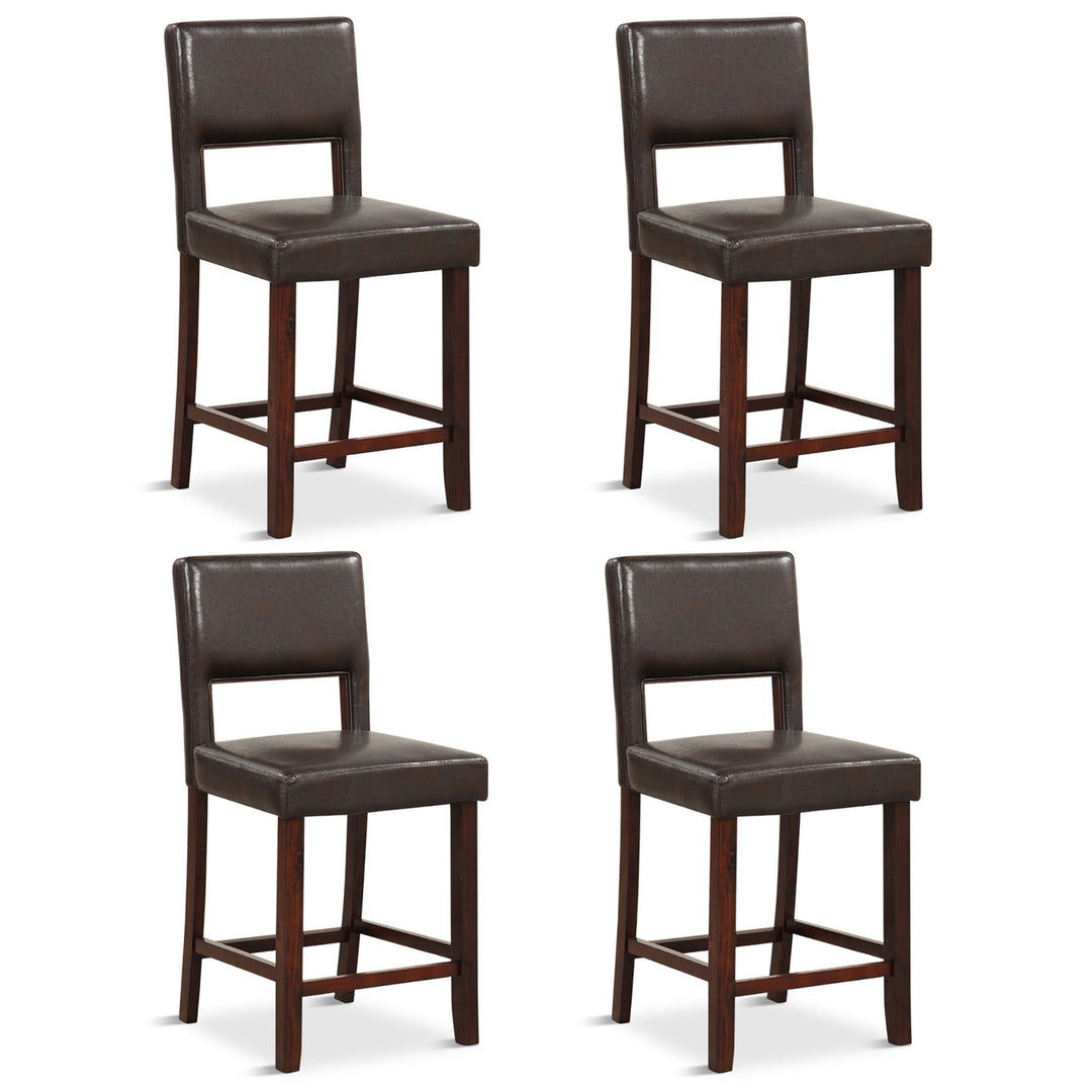 4-Piece Linen Fabric/PVC Leather Counter Height Bar Stool Set w/ Back and Rubber Wood Legs Image 3