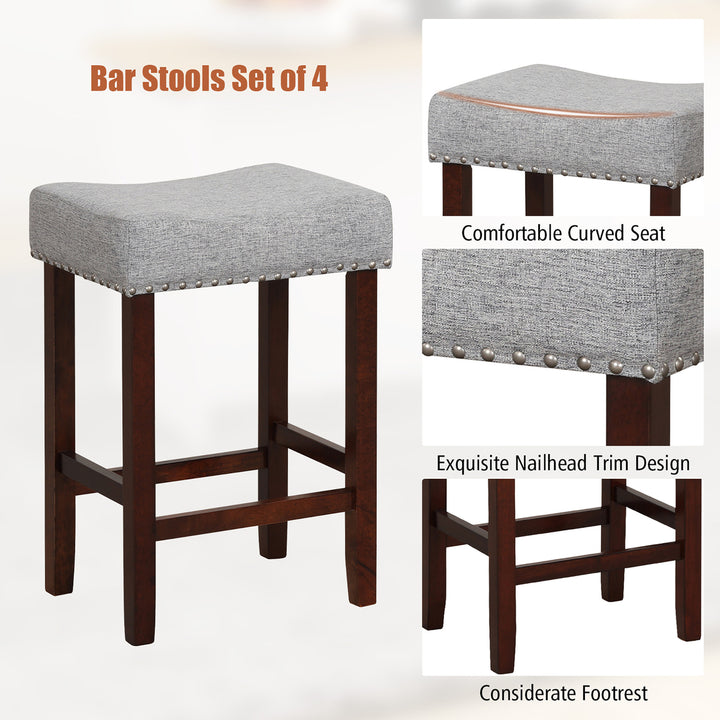 Set of 4 Bar Stools Counter Height Saddle Kitchen Chairs w/ Wooden Legs Image 2