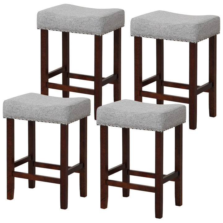 Set of 4 Bar Stools Counter Height Saddle Kitchen Chairs w/ Wooden Legs Image 5