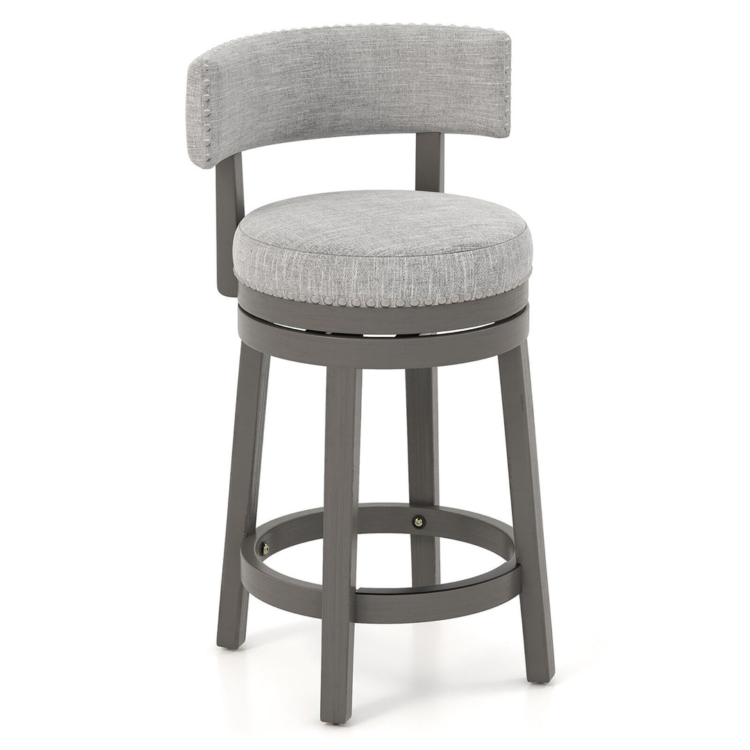 Upholstered Swivel Bar Stool Wooden Counter Height Kitchen Chair w/ Back Grey Image 1