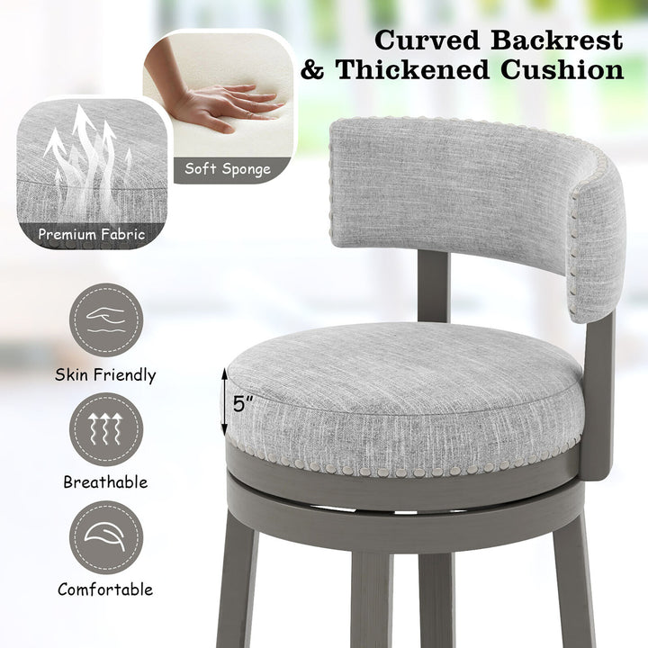 Upholstered Swivel Bar Stool Wooden Counter Height Kitchen Chair w/ Back Grey Image 6