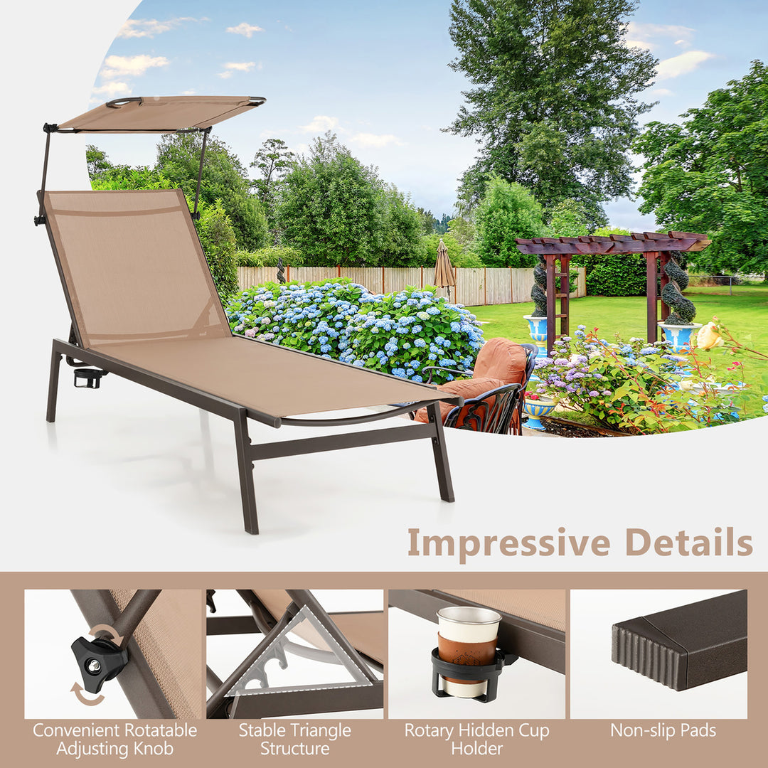 6-Position Recliner Lounge Outdoor Adjustable Reclining Chair Poolside Image 4