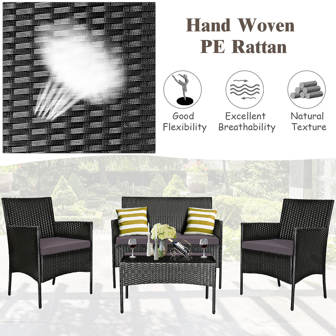 8PCS Outdoor Furniture Set Patio Rattan Conversation Set w/ Grey and Off White Cushion Image 4