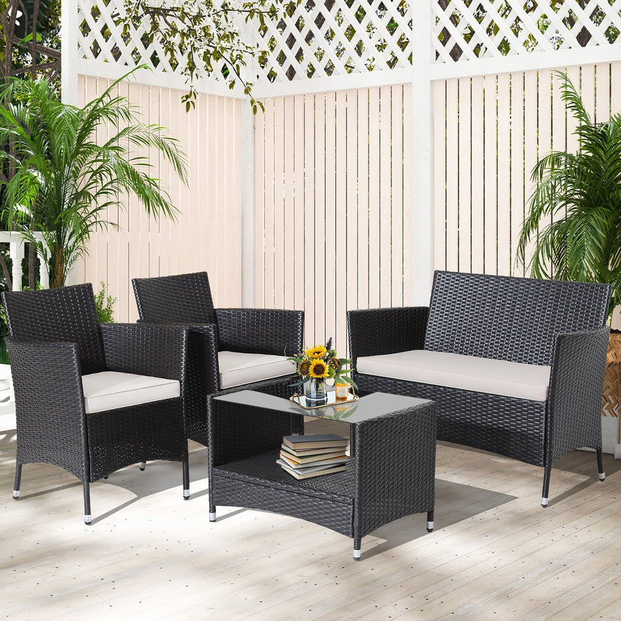 4PCS Outdoor Sofa Set Patio Rattan Wicker Conversation Set w/ Coffee Table Image 1