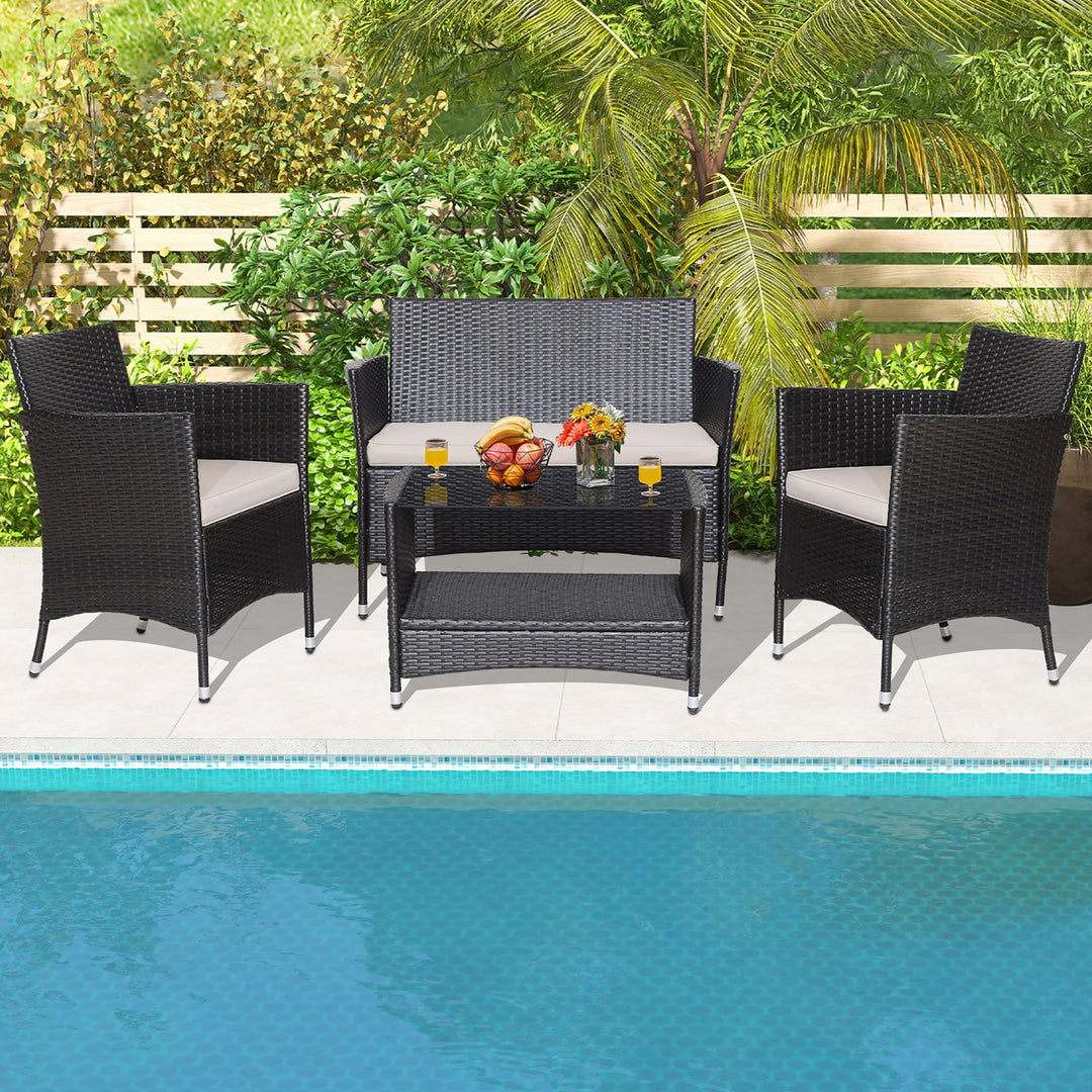 4PCS Outdoor Sofa Set Patio Rattan Wicker Conversation Set w/ Coffee Table Image 9