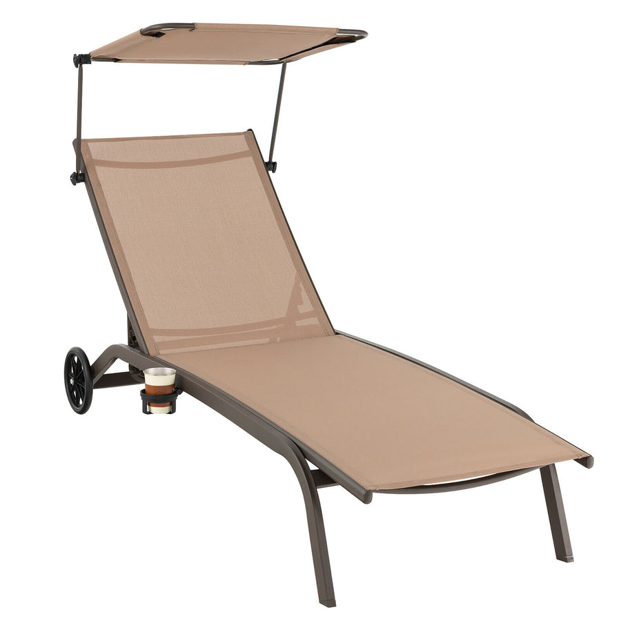 Patio Chaise Lounge Chair Heavy-Duty Lounger Canopy Cup holder Wheeled 6-Level Image 1