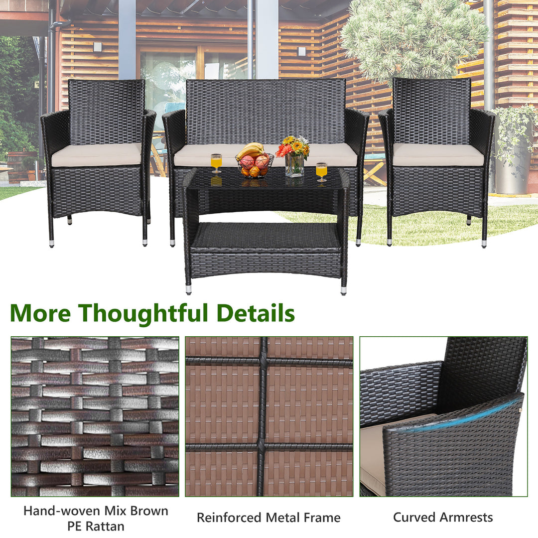 4PCS Outdoor Sofa Set Patio Rattan Wicker Conversation Set w/ Coffee Table Image 8