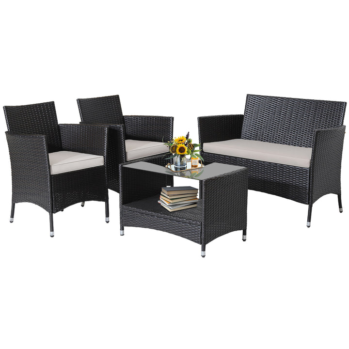 4PCS Outdoor Sofa Set Patio Rattan Wicker Conversation Set w/ Coffee Table Image 2