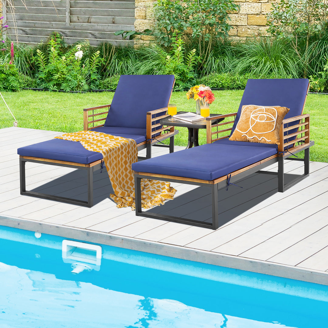 2 Pieces Outdoor Chaise Lounge Chair w/ 4-Position Adjustable Backrest Backyard Poolside Image 1