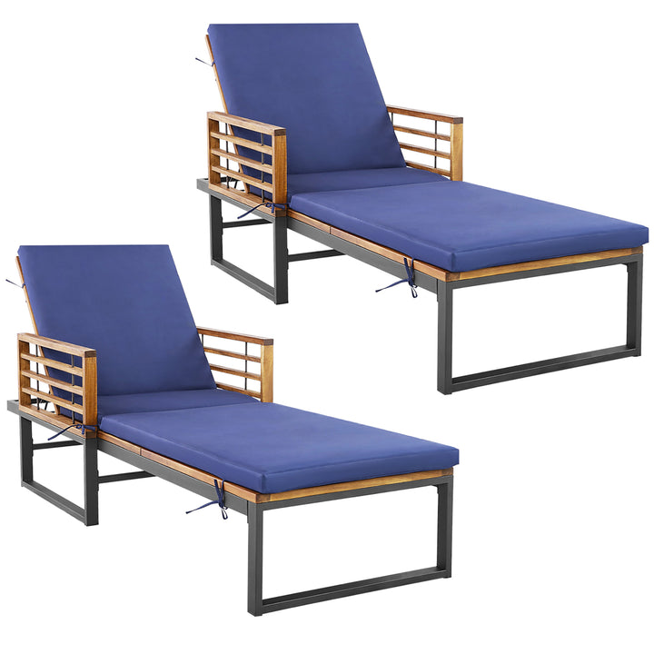 2 Pieces Outdoor Chaise Lounge Chair w/ 4-Position Adjustable Backrest Backyard Poolside Image 2