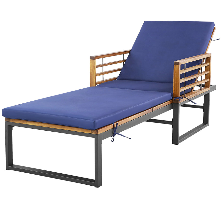 Outdoor Chaise Lounge Chair w/ 4-Position Adjustable Backrest Poolside Patio Navy Image 1