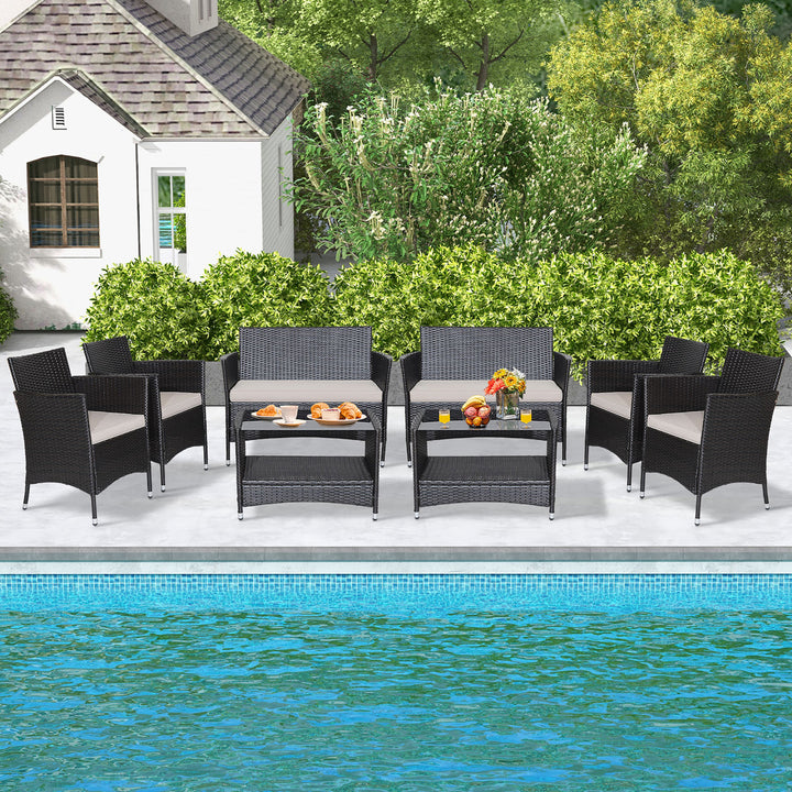 8PCS Outdoor Sofa Set Patio Rattan Wicker Conversation Set w/ Coffee Table Image 1