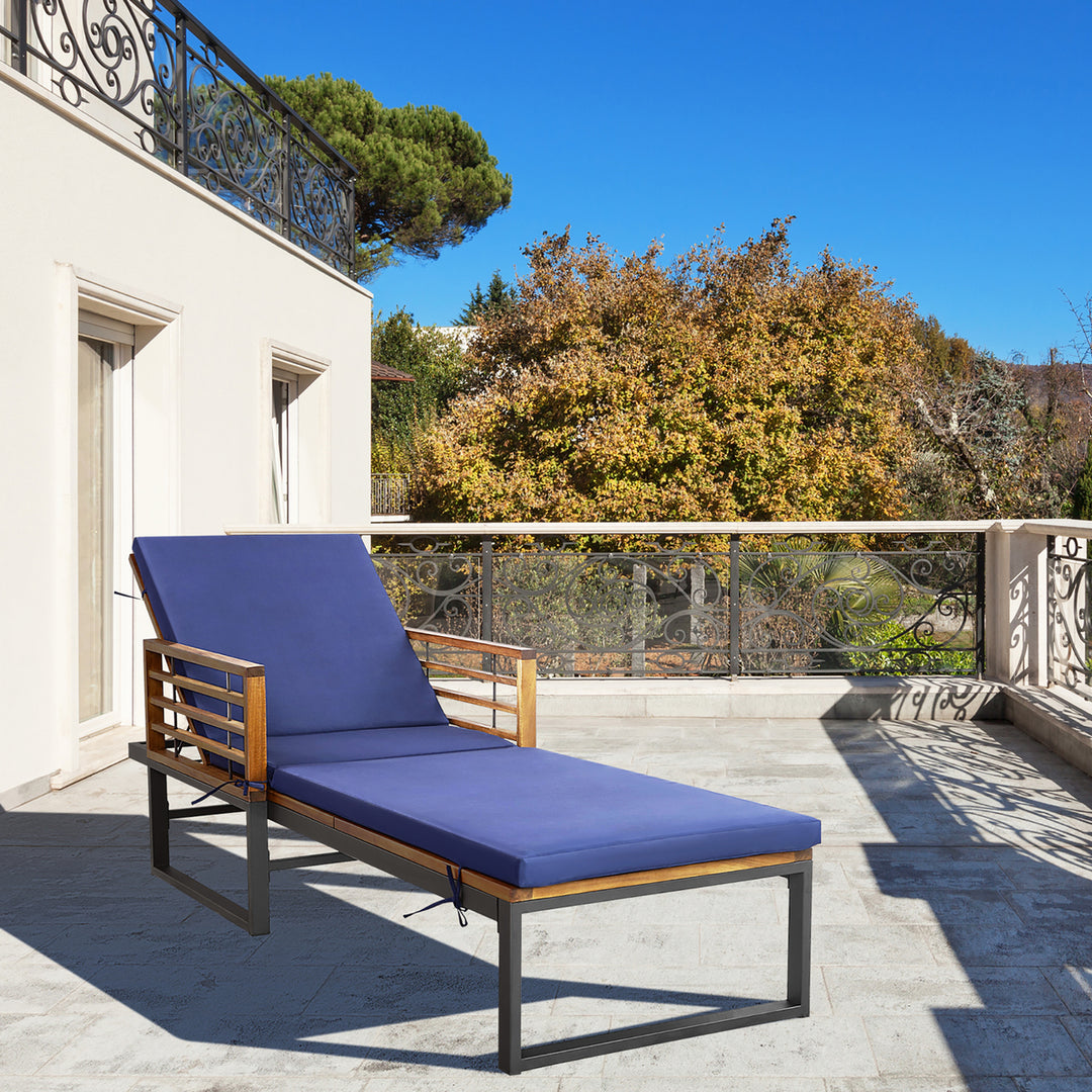 Outdoor Chaise Lounge Chair w/ 4-Position Adjustable Backrest Poolside Patio Navy Image 2