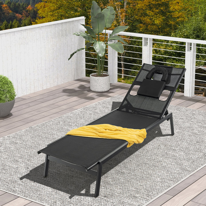 Patio Sunbathing Lounge Chair w/ Face Hole and Detachable Head Pillows Poolside Image 1