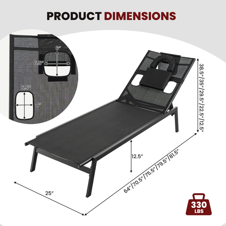 Patio Sunbathing Lounge Chair w/ Face Hole and Detachable Head Pillows Poolside Image 3