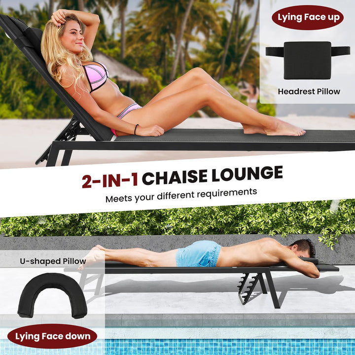 Patio Sunbathing Lounge Chair w/ Face Hole and Detachable Head Pillows Poolside Image 4