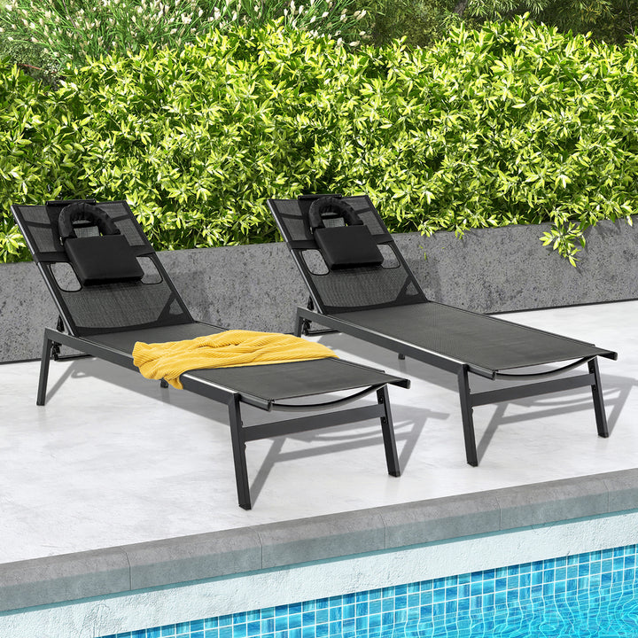 2 Pieces Patio Sunbathing Lounge Chair w/ Face Hole and Detachable Head Pillows Poolside Image 1