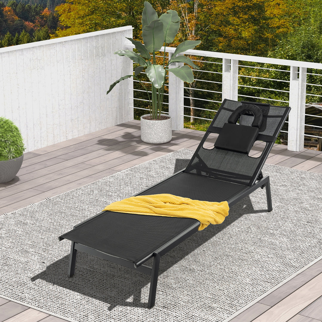 2 Pieces Patio Sunbathing Lounge Chair w/ Face Hole and Detachable Head Pillows Poolside Image 8