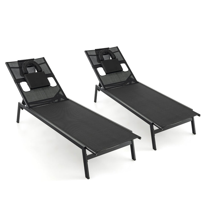 2 Pieces Patio Sunbathing Lounge Chair w/ Face Hole and Detachable Head Pillows Poolside Image 2