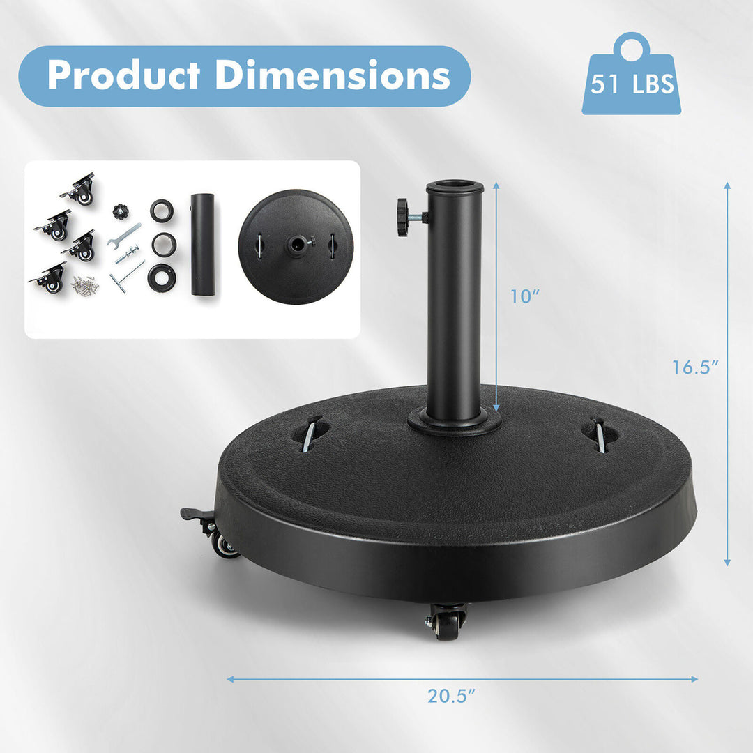 Patio 51 lbs 20.5 Round Resin Umbrella Base w/ Wheels Handles Table Market Stand Image 2