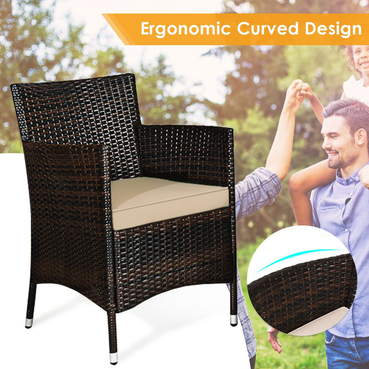 4PCS Patio Rattan Conversation Furniture Set Outdoor w/ Brown and Grey Cushion Image 6