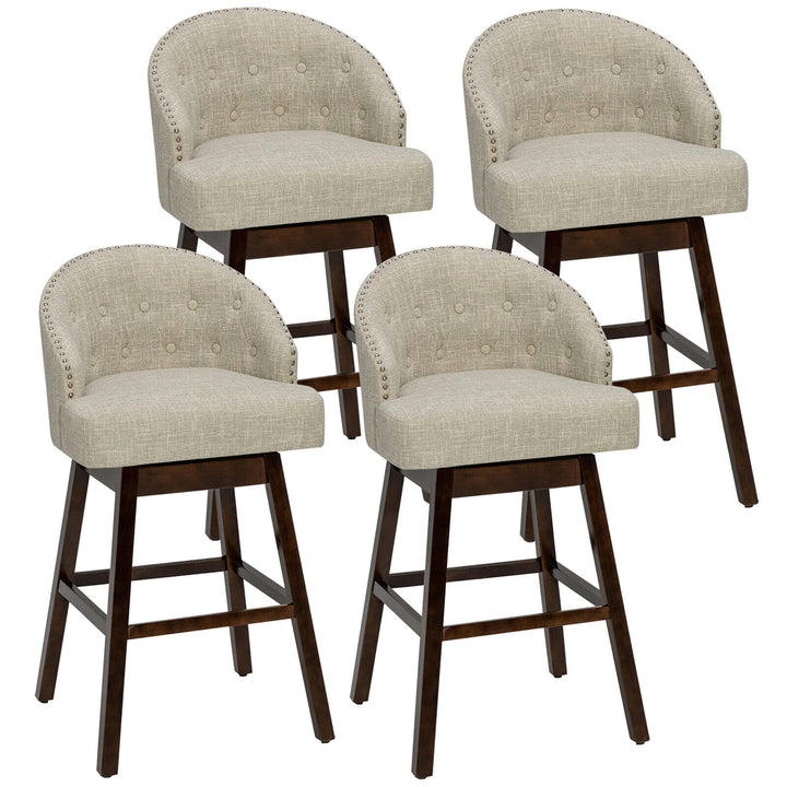 Set of 4 Swivel Bar Stools Tufted Bar Height Pub Chairs w/ Rubber Wood Legs Image 1