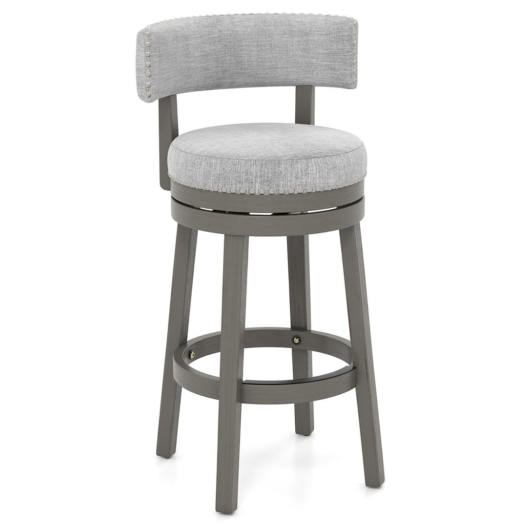 Upholstered Swivel Bar Stool Wooden Bar Height Kitchen Chair w/ Back Grey Image 1