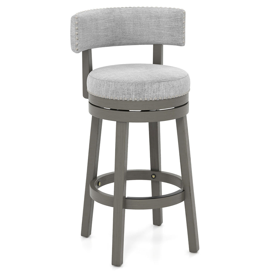 Upholstered Swivel Bar Stool Wooden Bar Height Kitchen Chair w/ Back Grey Image 1