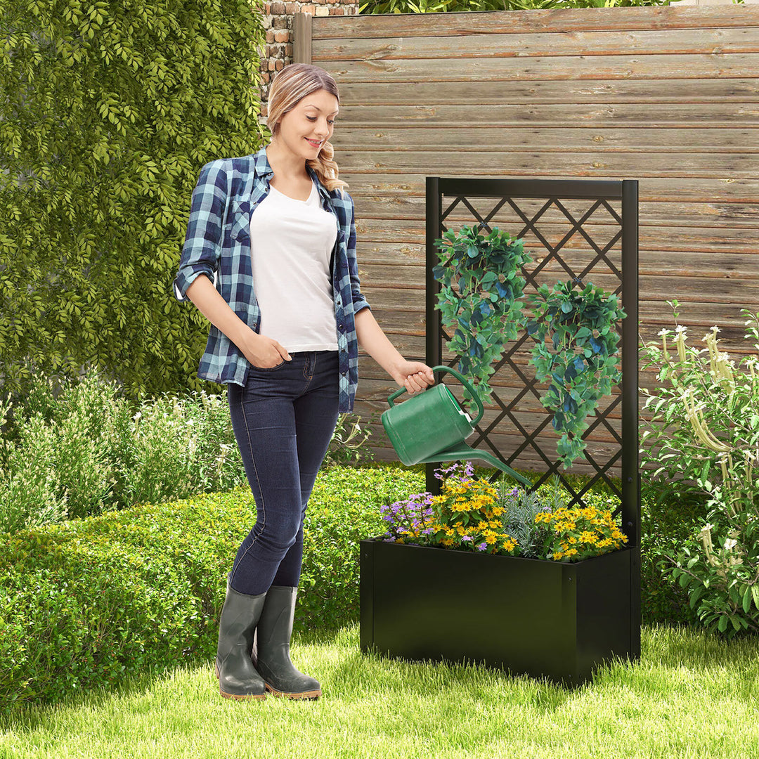 Raised Garden Bed with Trellis Metal Planter Box w/ Lattice for Climbing Plants Image 4