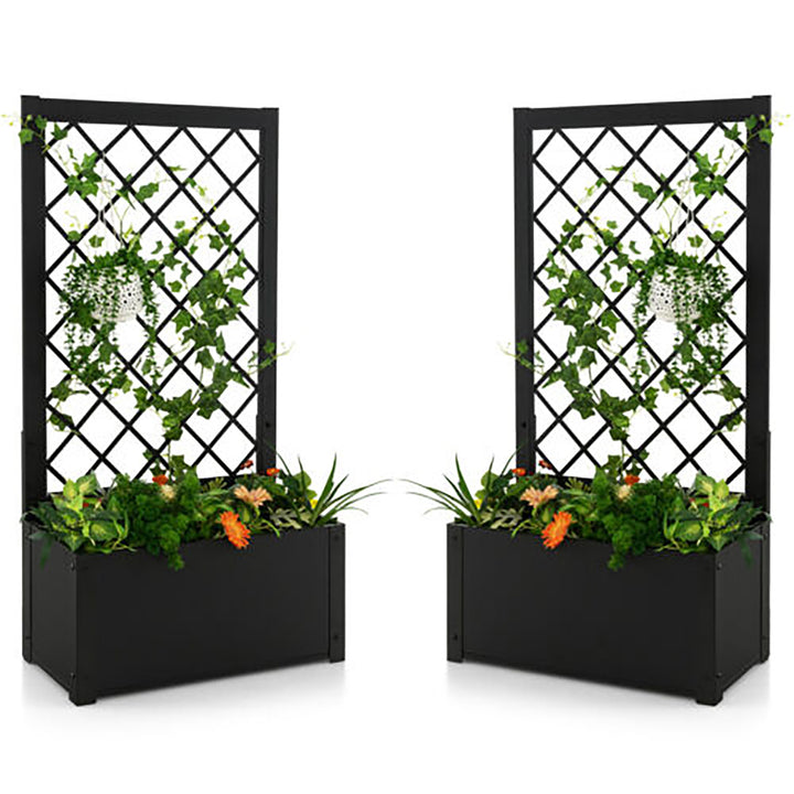 2 PCS Raised Garden Bed with Trellis Metal Planter Box for Climbing Plants Image 1