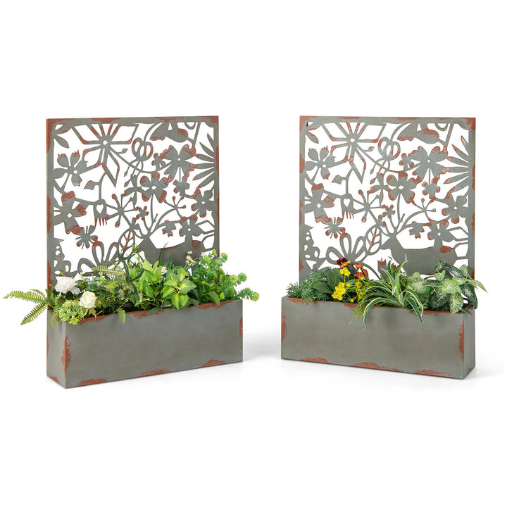 Set of 2 Decorative Raised Garden Bed Wall-mounted Metal Planter Box w/ Trellis Image 1