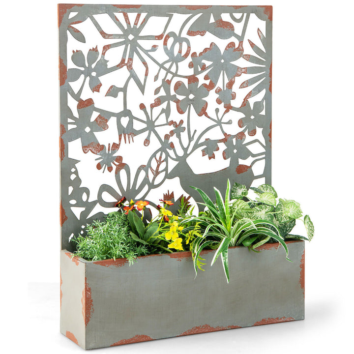 Set of 2 Decorative Raised Garden Bed Wall-mounted Metal Planter Box w/ Trellis Image 10