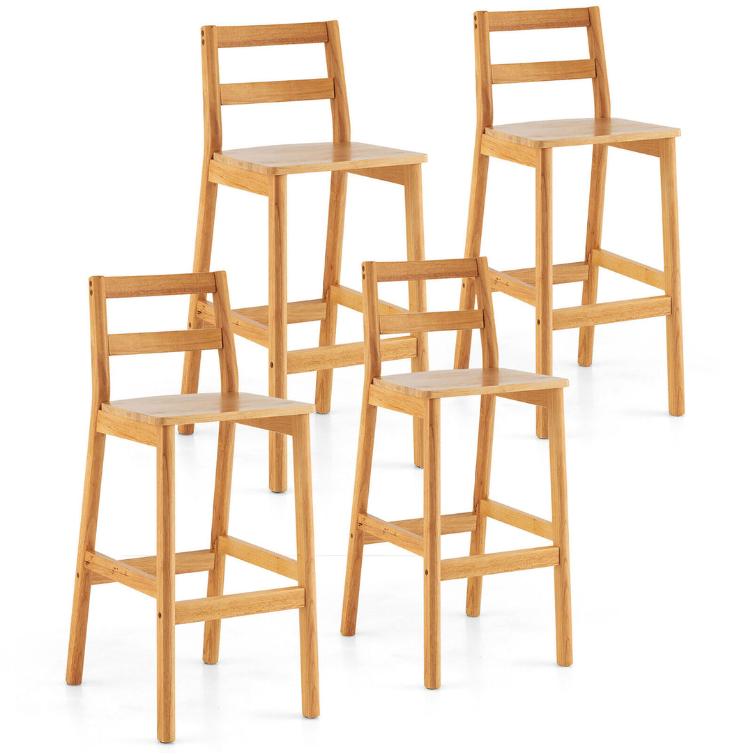 Set of 4 Solid Rubber Wood Bar Stools 28 Dining Chairs w/ Backrests Natural Image 1