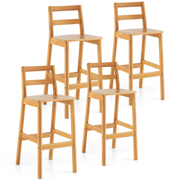 Set of 4 Solid Rubber Wood Bar Stools 28 Dining Chairs w/ Backrests Natural Image 1