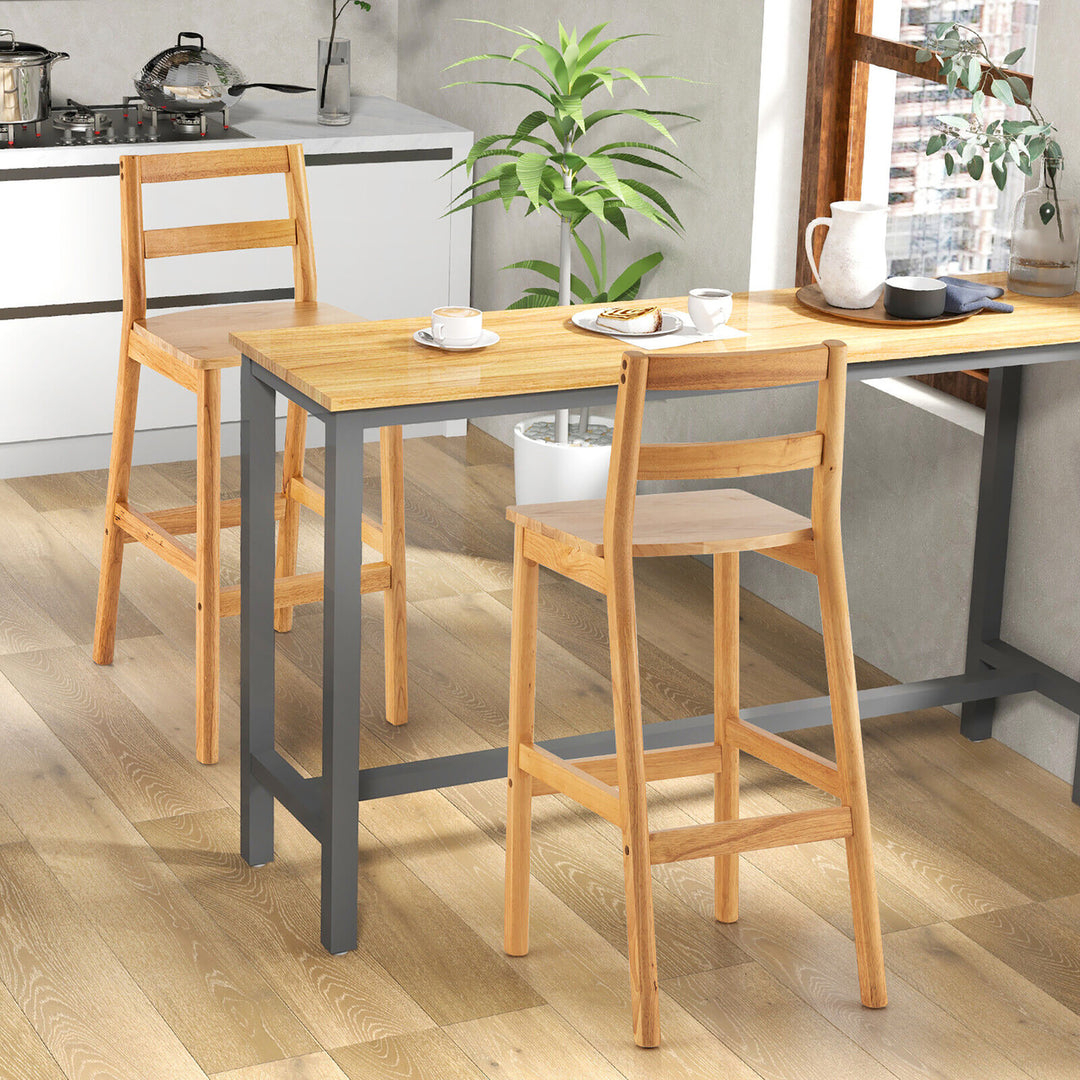 Set of 4 Solid Rubber Wood Bar Stools 28 Dining Chairs w/ Backrests Natural Image 4