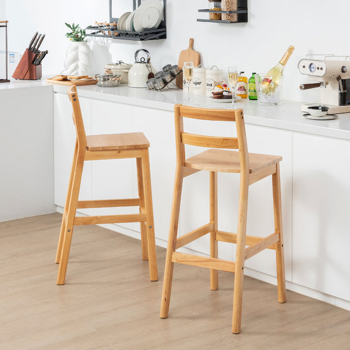 Set of 4 Solid Rubber Wood Bar Stools 28 Dining Chairs w/ Backrests Natural Image 5