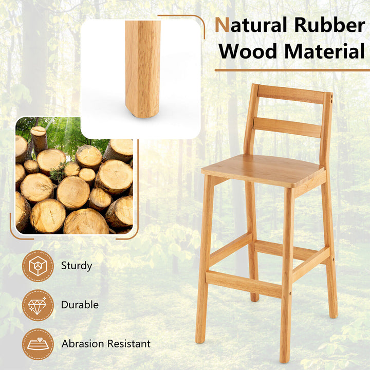 Set of 4 Solid Rubber Wood Bar Stools 28 Dining Chairs w/ Backrests Natural Image 6