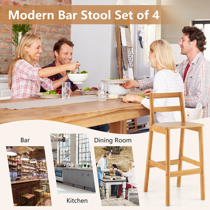 Set of 4 Solid Rubber Wood Bar Stools 28 Dining Chairs w/ Backrests Natural Image 7